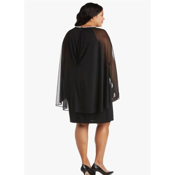 R&M Richards Womens Elegant Dress Plus 20W Black Sheer Capelet Evening Cocktail - Picture 5 of 16